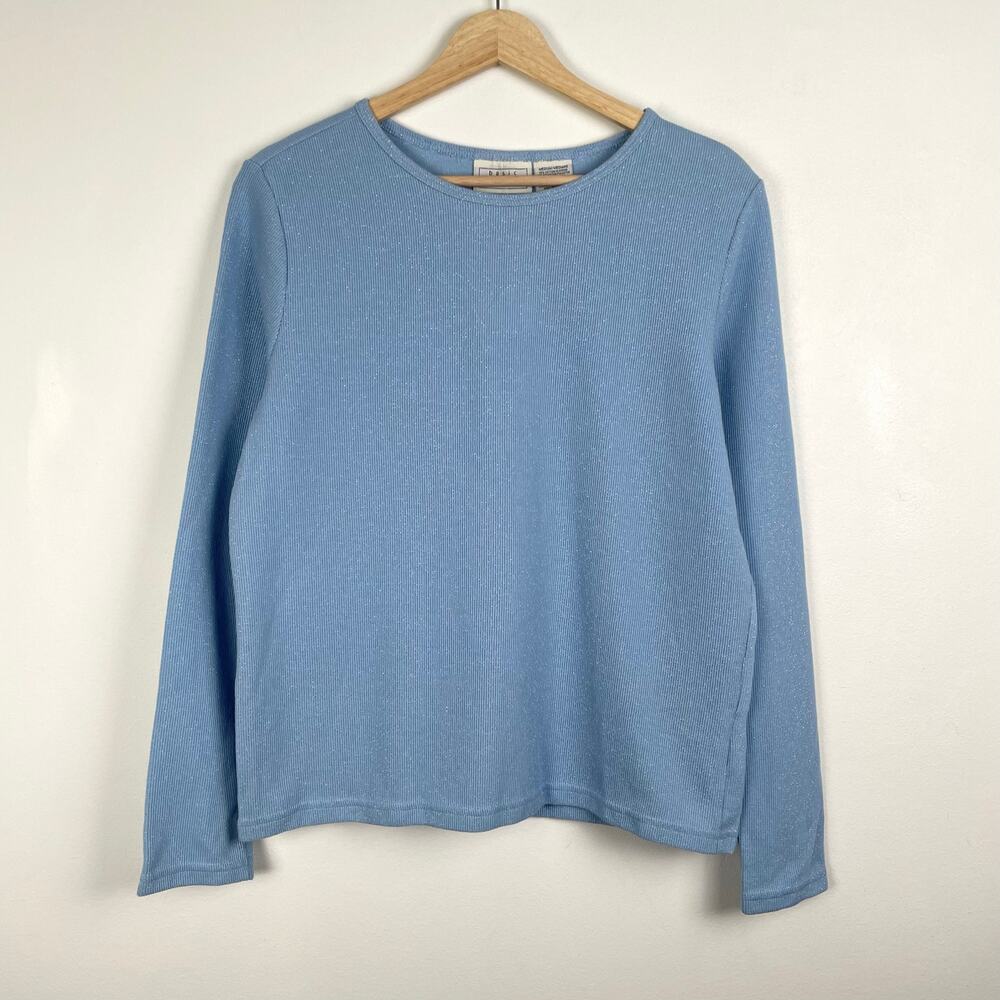 y2k Vintage Basic Editions Long Sleeve Knit Top Sparkly Metallic Thermal